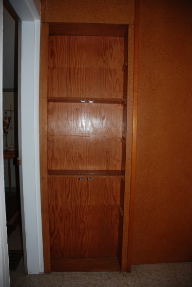 Hallway cabinets without the doors.